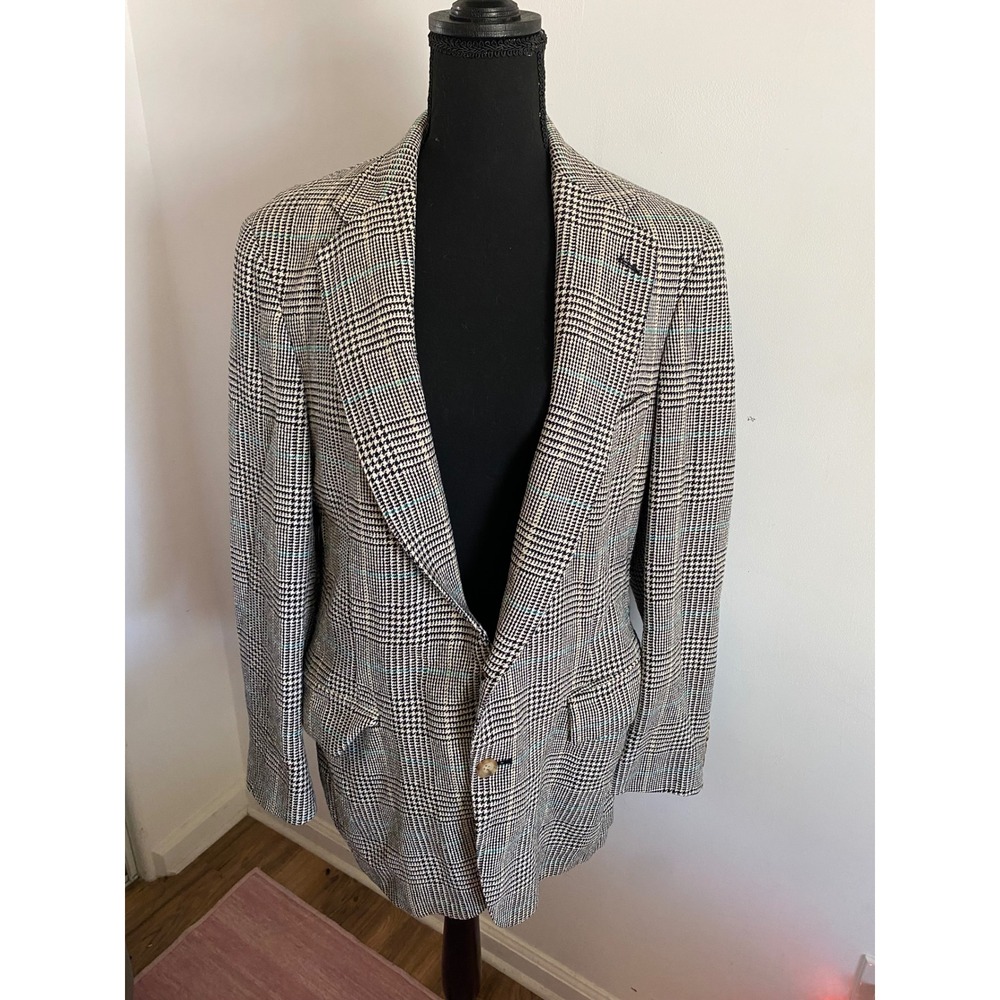 Southampton Traditional Clothes Mens Glen Plaid Blazer Teal Check Made in USA